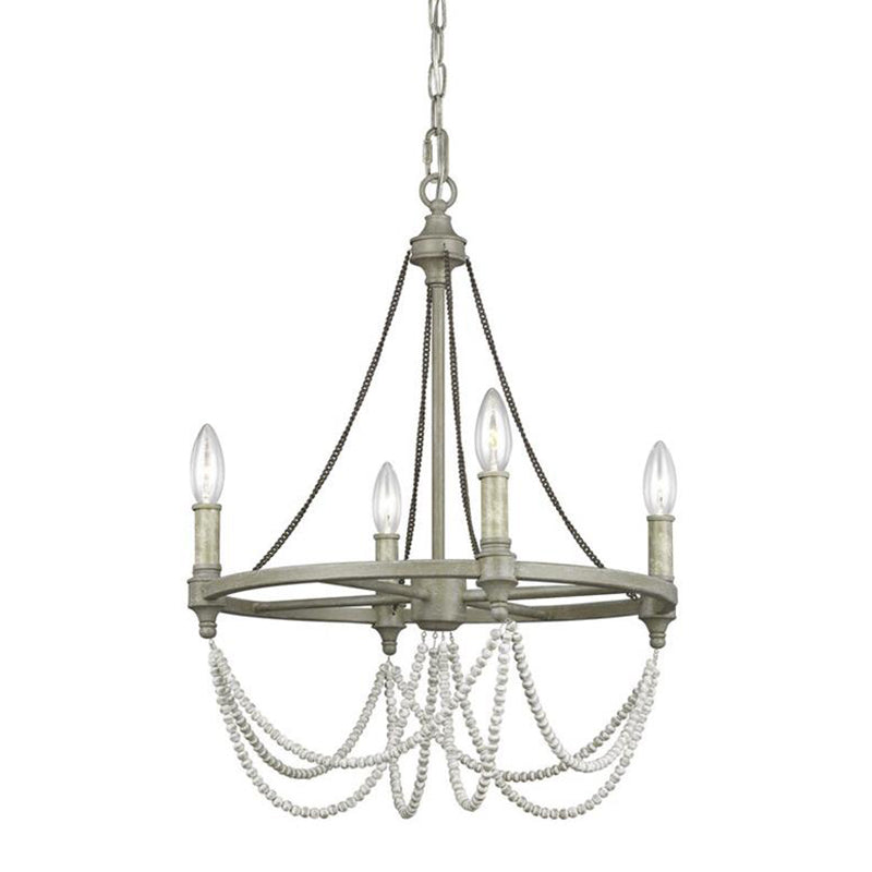 Metallic Candle Chandelier Light Retro Dining Room Pendant Light with Hanging Crystal Bead in Grey
