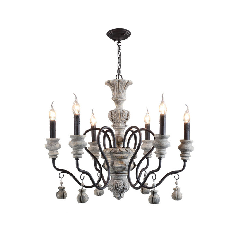 Candelabra Wooden Ceiling Lighting Traditional Dining Room Chandelier Light with Curved Arm in Rust