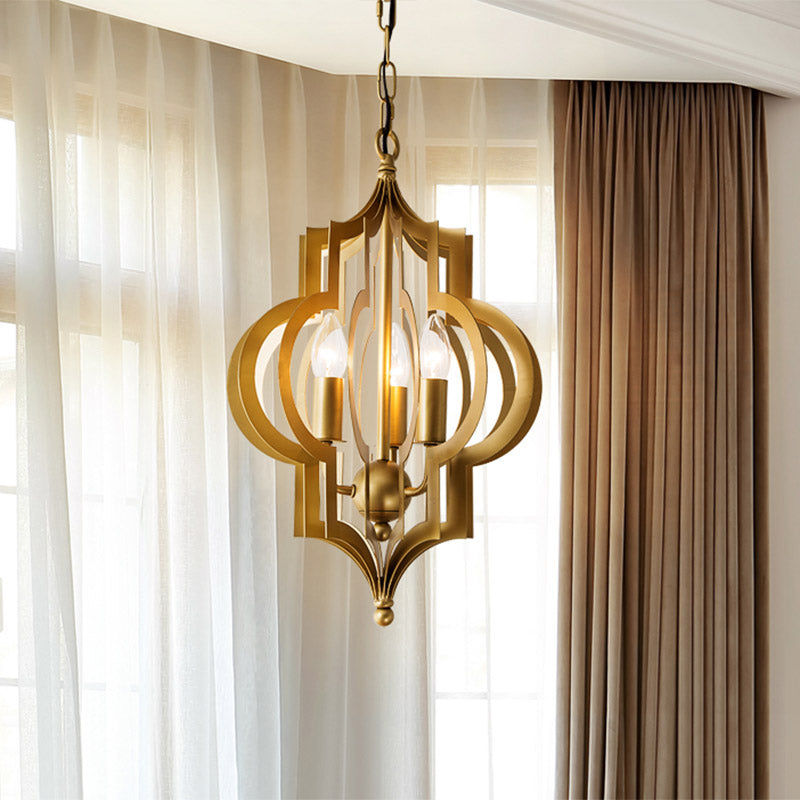 3-bulb kroonluchter licht retro quatrefoilvormige metalen hanger lamp in goud in goud