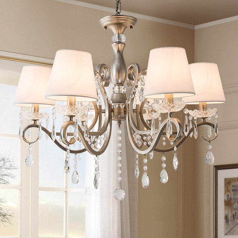 Empire Schatten Stoff Kronleuchter Licht antikes Wohnzimmer Anhänger Licht mit Kristall Draping in Silber