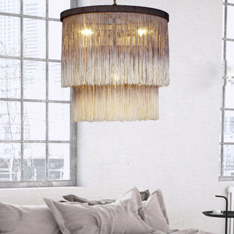 Hanfrandkaffee -Suspension Licht geschichtete Trommel 4 Lampen Retro -Stil Kronleuchter Licht
