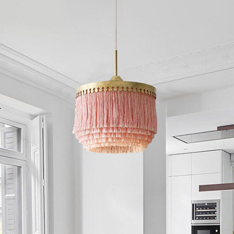 Single Pendant Light Minimalism Round Shade Fringe Suspension Light Fixture in Gold
