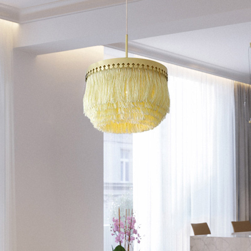Single Pendant Light Minimalism Round Shade Fringe Suspension Light Fixture in Gold