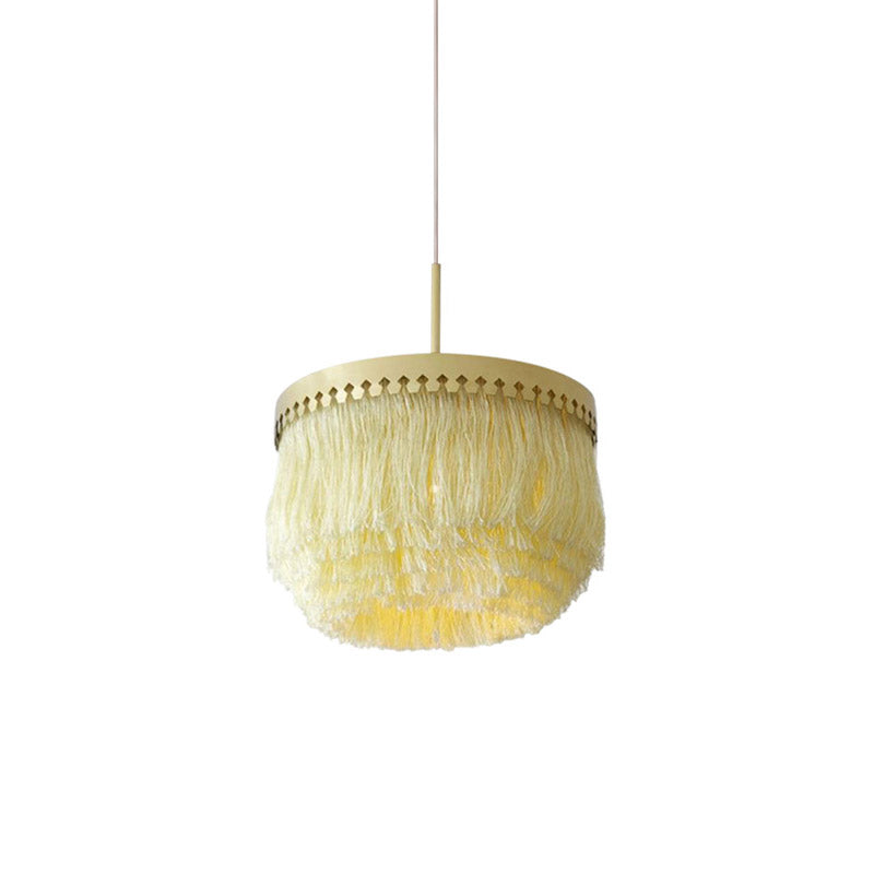 Single Pendant Light Minimalism Round Shade Fringe Suspension Light Fixture in Gold