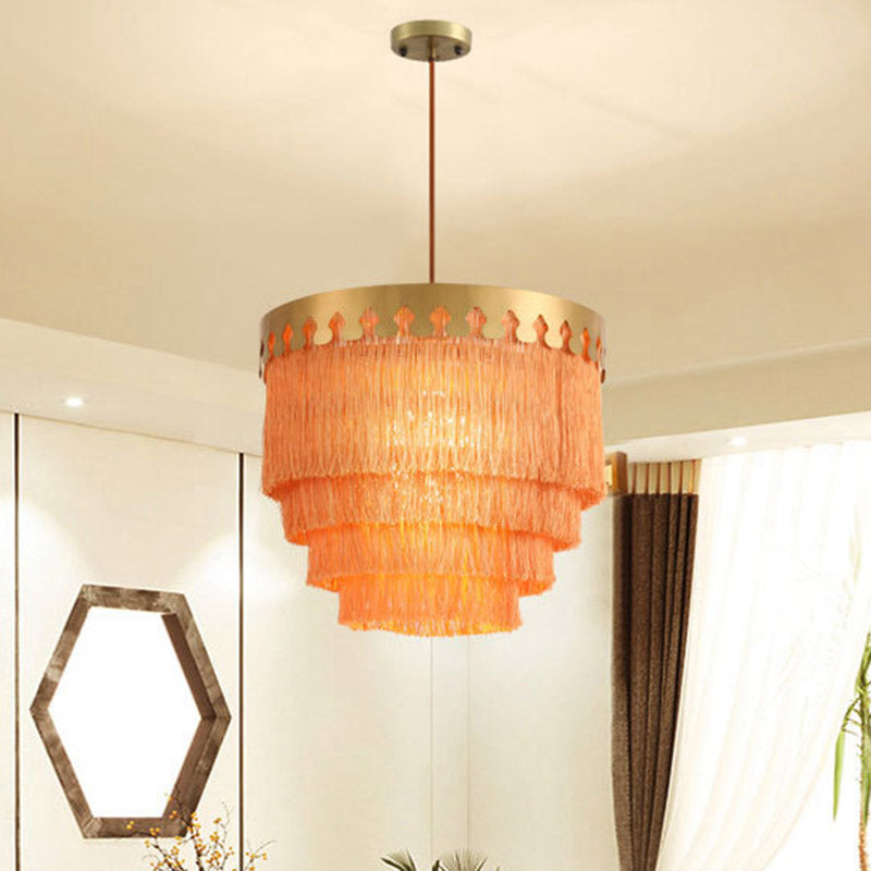 Tiered Living Room Suspension Light Simple Fringe Single-Bulb Gold Pendant Light Fixture