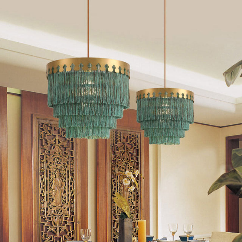 Tiered Living Room Suspension Light Simple Fringe Single-Bulb Gold Pendant Light Fixture