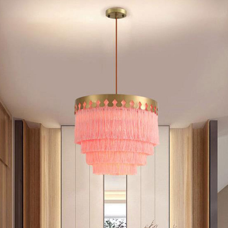 Gelaagde woonkamer ophanging Licht eenvoudige franje met één bulb gouden hanglamp met een hanger