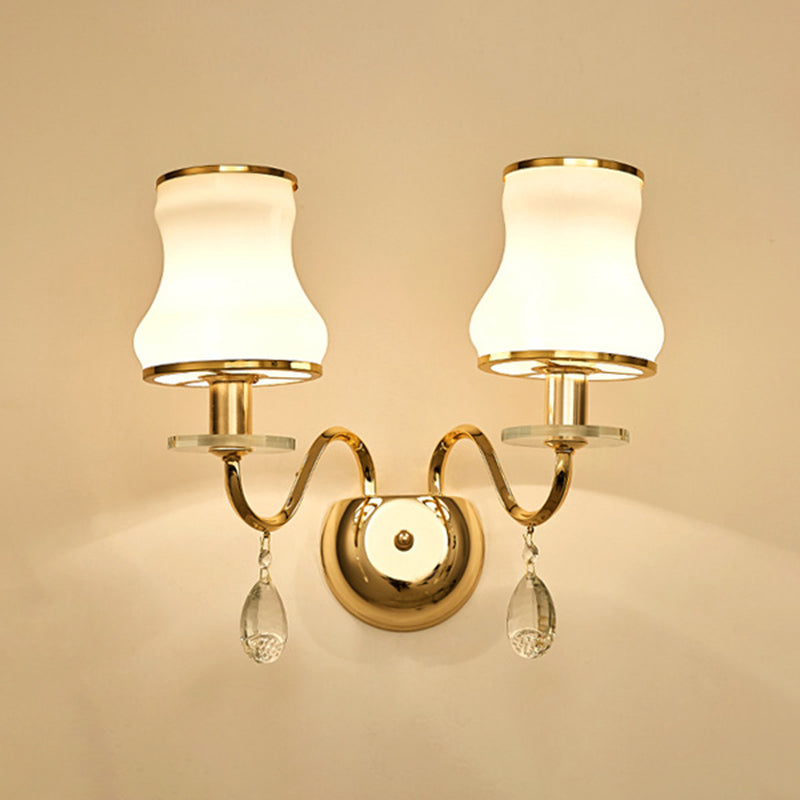 Bloemen Cream Glass Wand Licht Paksel Vintage woonkamer Muur gemonteerde lamp in goud