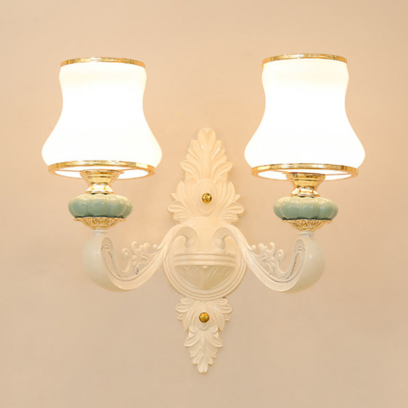 Bloemen Cream Glass Wand Licht Paksel Vintage woonkamer Muur gemonteerde lamp in goud