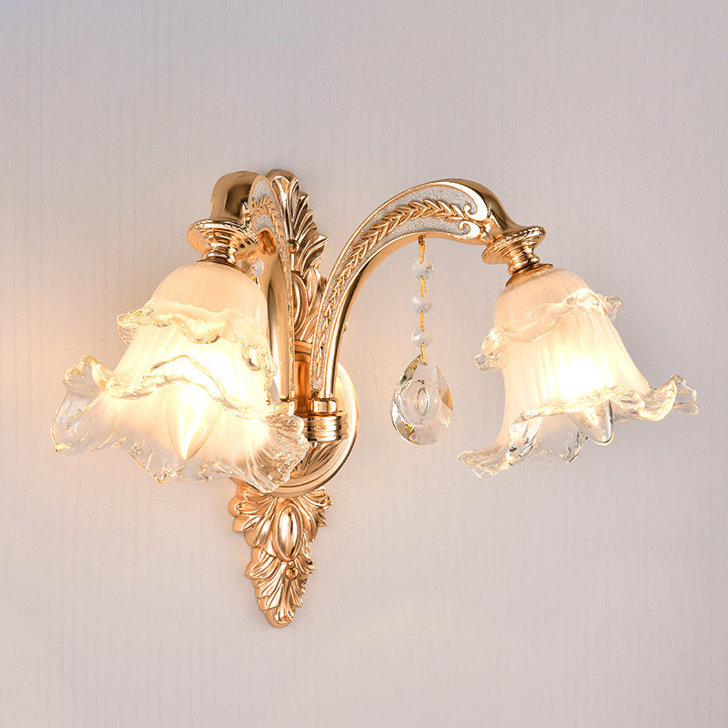 Bloemen Cream Glass Wand Licht Paksel Vintage woonkamer Muur gemonteerde lamp in goud