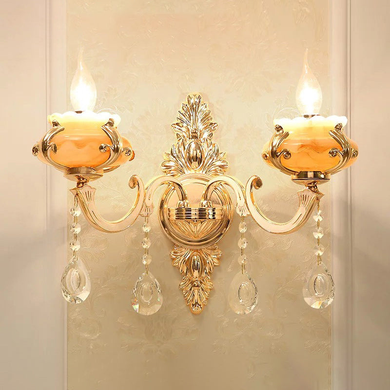 Bloemen Cream Glass Wand Licht Paksel Vintage woonkamer Muur gemonteerde lamp in goud