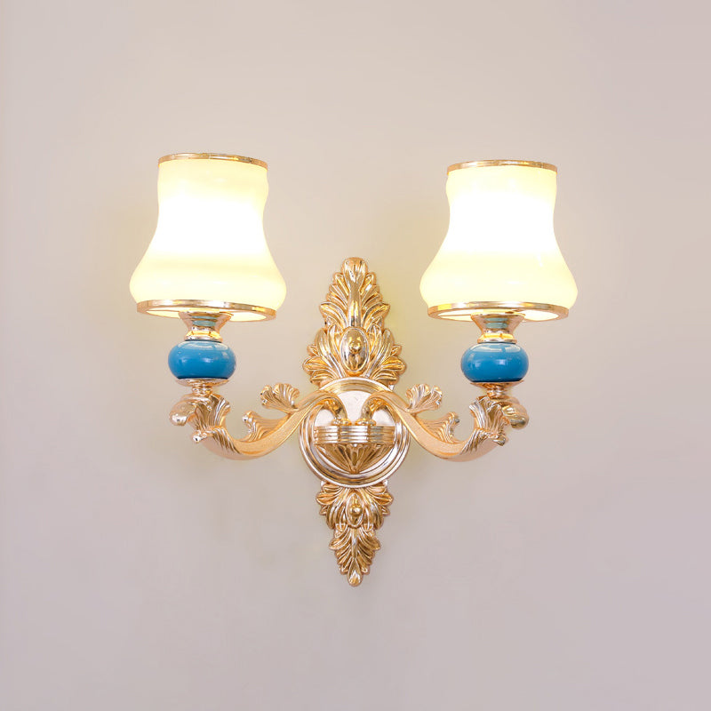 Cream Glass Bud Shade Wall Mount Light Minimalism Living Room Wall Lighting in Gold