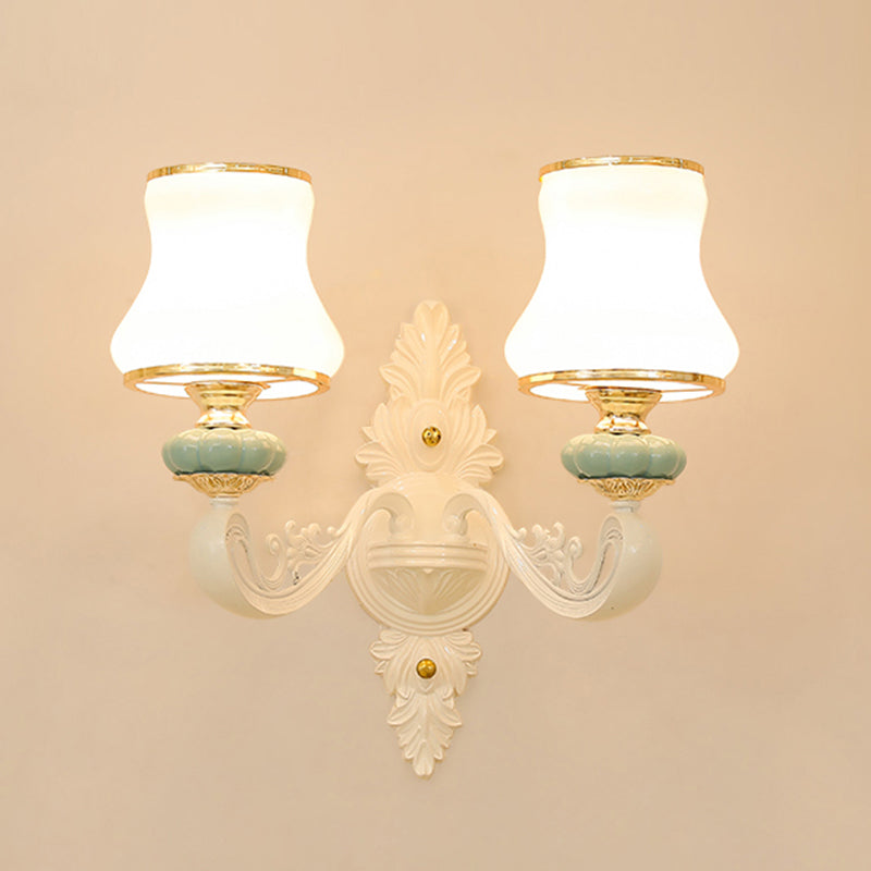 Gold Shaded Wall Lighting Simplicity Opal Glass Corridor Wall Light Fixture with Curved Arm