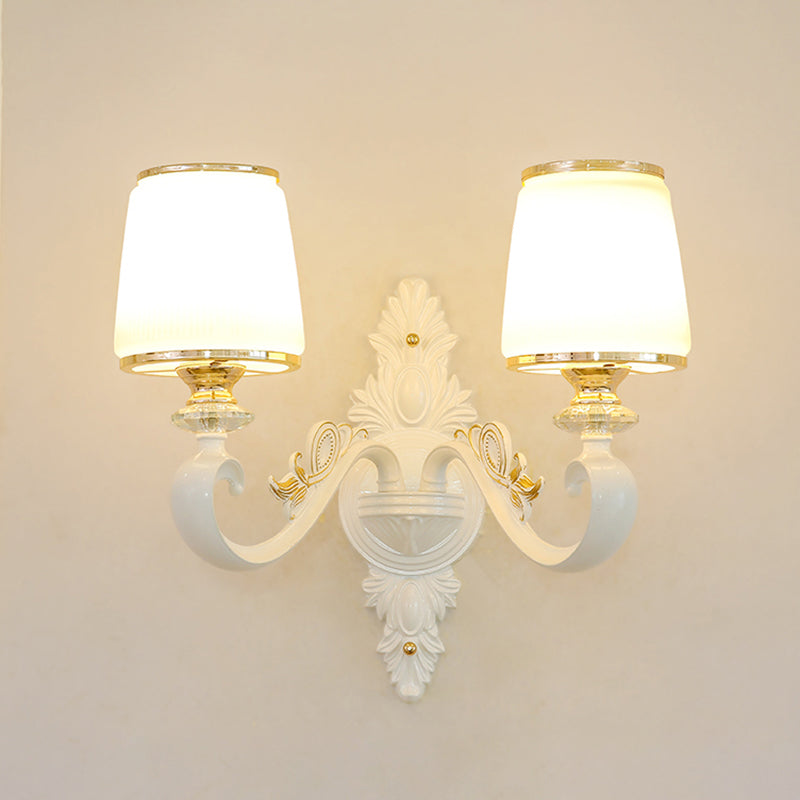Gold Shaded Wall Lighting Simplicity Opal Glass Corridor Wall Light Fixture with Curved Arm