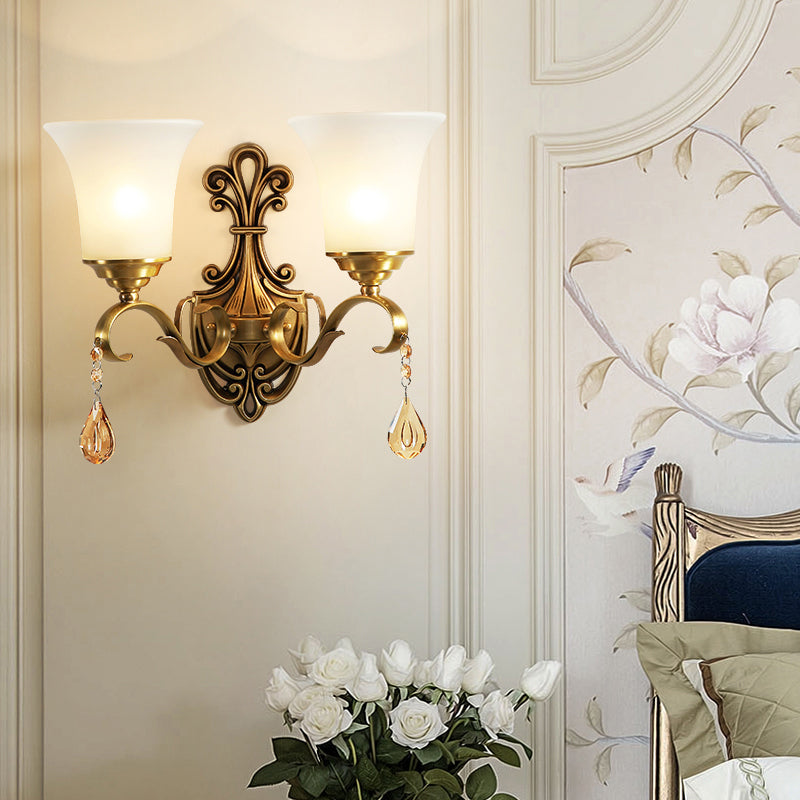 Frosted Glass Gold Wall Light Fixture Tapered Minimalism Wall Mounted Lamp for Corridor