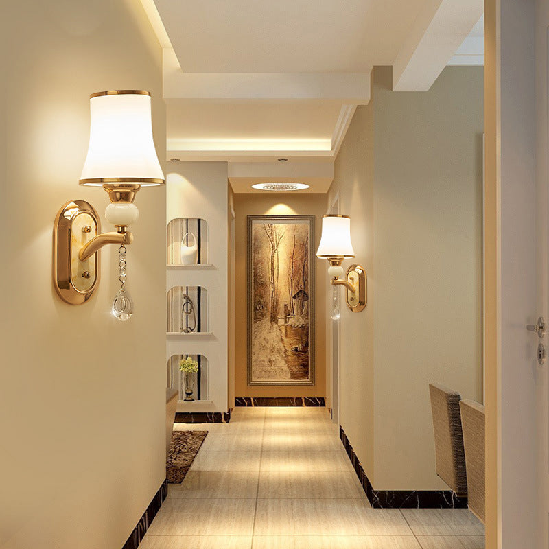 Simplicity Floral Wall Mount Light Opal Glass Wall Light Fixture in Gold for Living Room