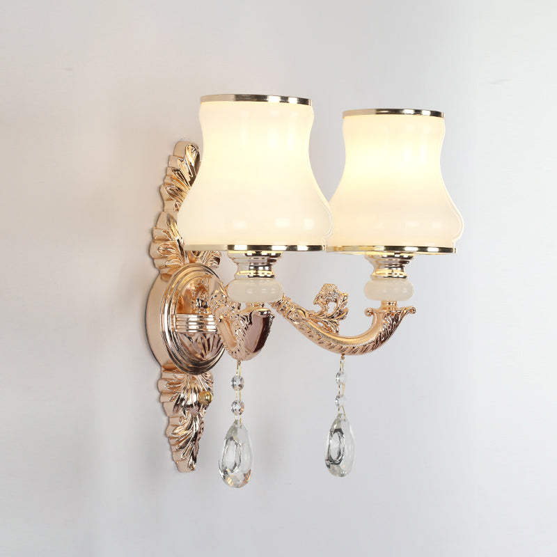 Lámpara de pared de vidrio texturizado cónico Lámpara de pared de pasillo vintage con drapeado de cristal en dorado