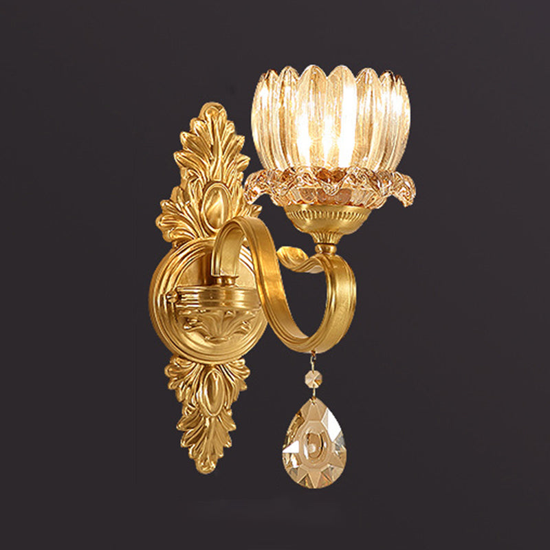 Floral Corridor Wall Mount Light Minimalism Handblown Glass Gold Wall Lighting with Hanging Crystal