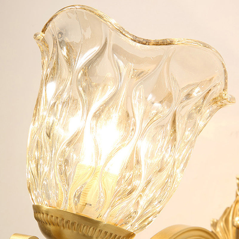 Handblown Glass Scalloped Bell Wall Lamp Simplicity Single Corridor Wall Light with Crystal Draping in Gold
