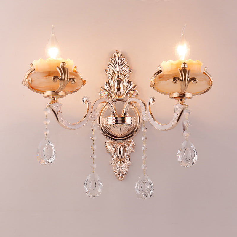 Retro -Knospenwand montieren leichte Rüschenglaswandbeleuchtung mit Kristalldrapieren in verwitterter Zink