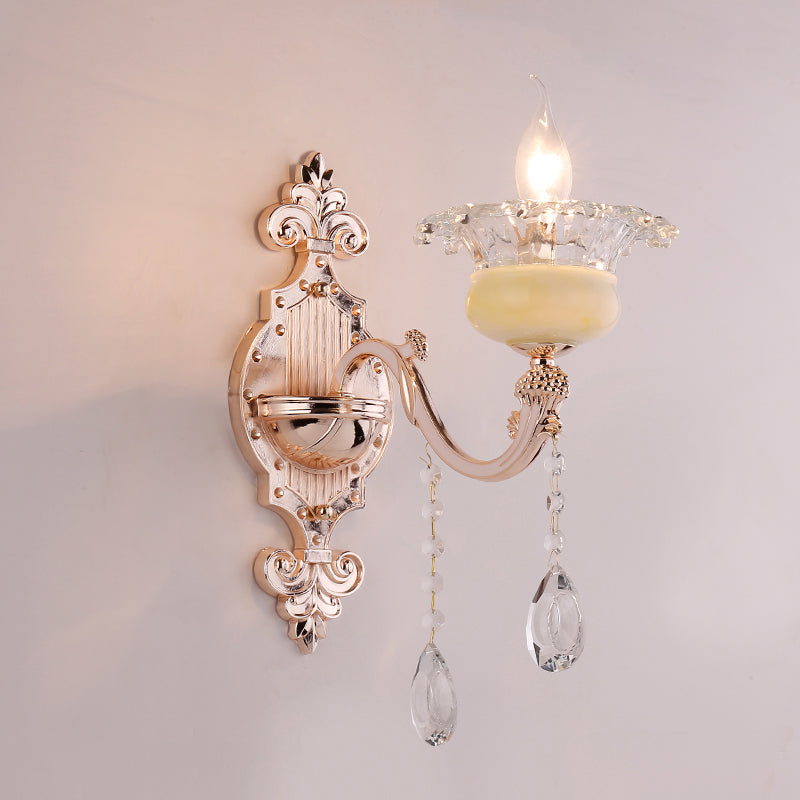 Retro Bud Wall Mount Light Ruffle Glass Wall Lighting with Crystal Draping in Weathered Zinc