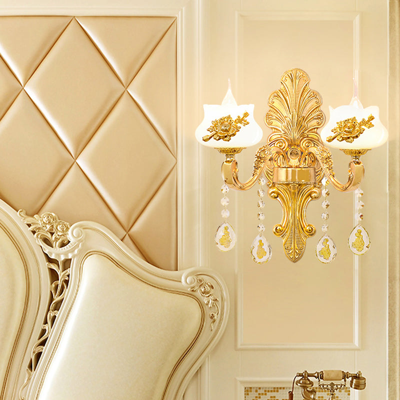 Verweerde zink gearceerde wandlicht vintage imitatie jade gang muur gemonteerde lamp met kristal accent