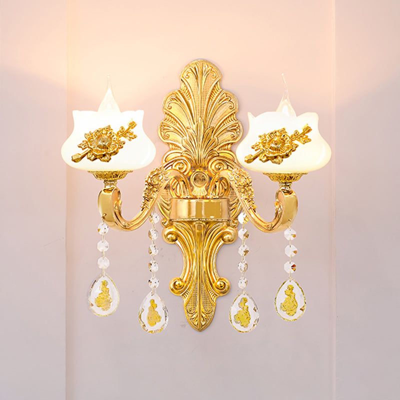 Verweerde zink gearceerde wandlicht vintage imitatie jade gang muur gemonteerde lamp met kristal accent