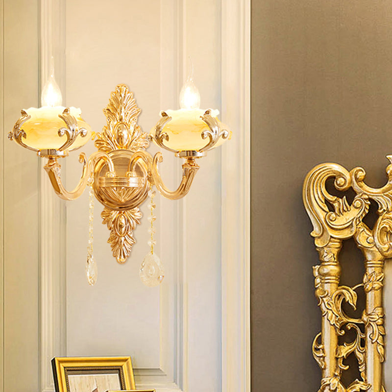 Verweerde zink gearceerde wandlicht vintage imitatie jade gang muur gemonteerde lamp met kristal accent