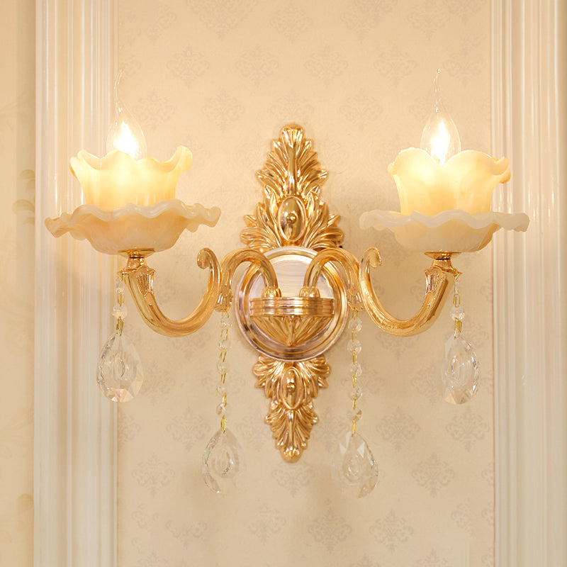 Verweerde zink gearceerde wandlicht vintage imitatie jade gang muur gemonteerde lamp met kristal accent