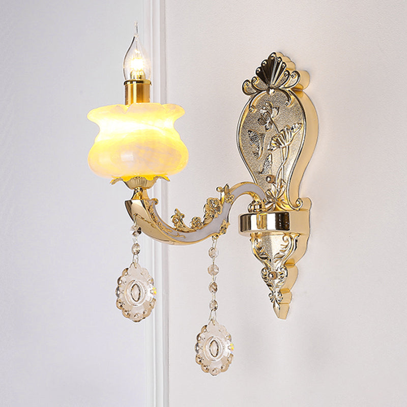 Verweerde zink gearceerde wandlicht vintage imitatie jade gang muur gemonteerde lamp met kristal accent