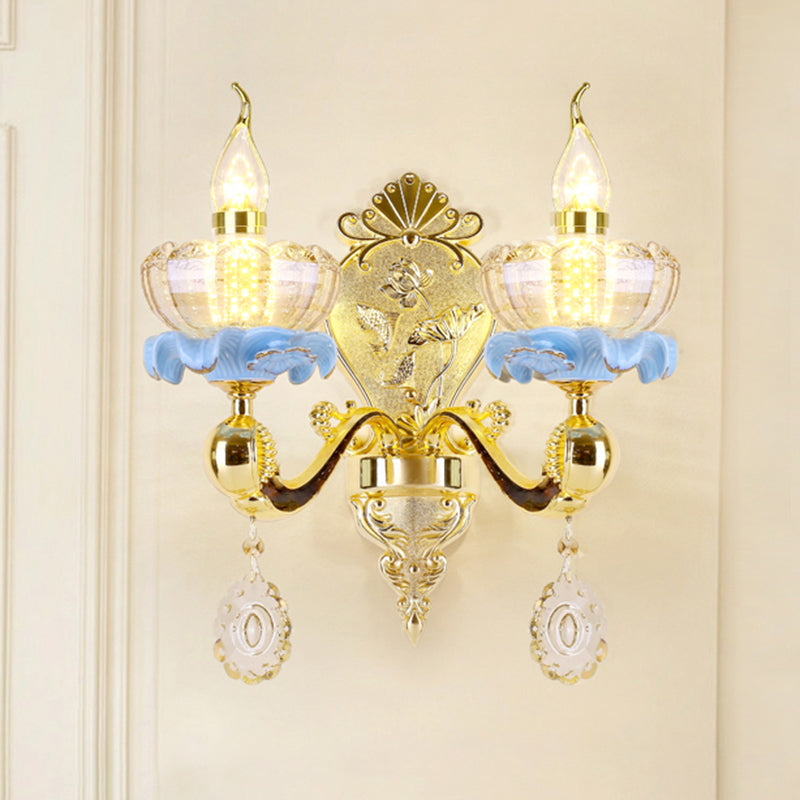 Verweerde zink gearceerde wandlicht vintage imitatie jade gang muur gemonteerde lamp met kristal accent