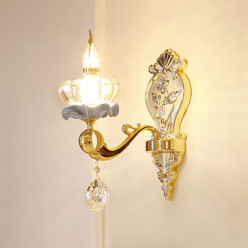 Verweerde zink gearceerde wandlicht vintage imitatie jade gang muur gemonteerde lamp met kristal accent