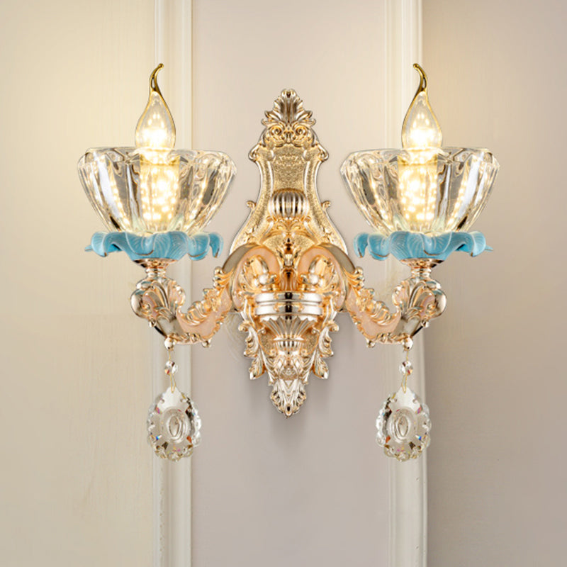 Verweerde zink gearceerde wandlicht vintage imitatie jade gang muur gemonteerde lamp met kristal accent