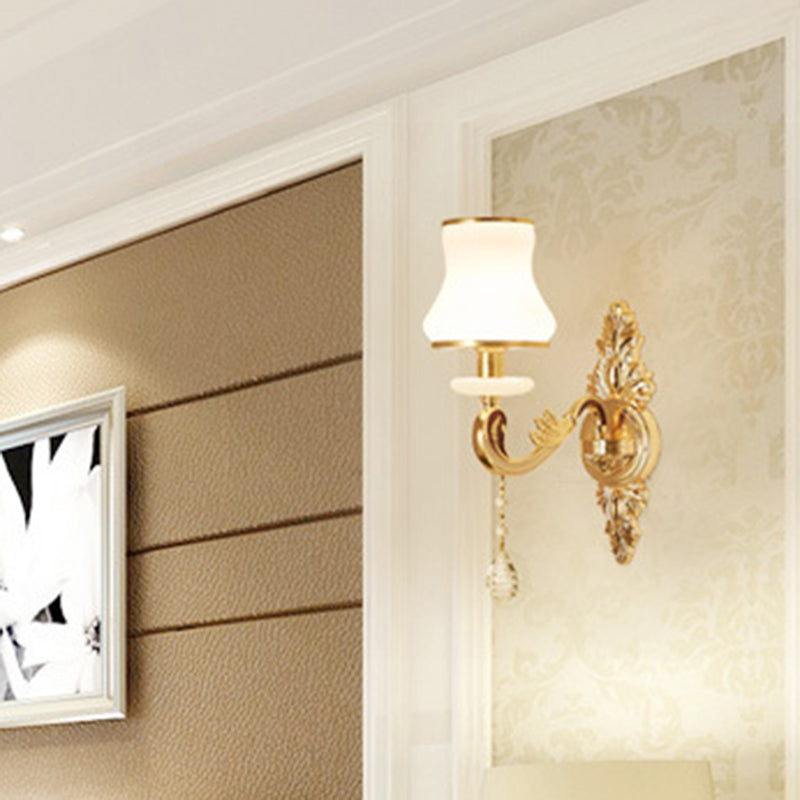 Retro Style Flower Wall Lamp Glass Wall Light Fixture with Crystal Draping in Gold