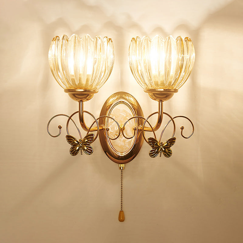 Blumen Wohnzimmer Wandmontage Leuchte traditionelle strukturierte Glas Goldwandleuchte