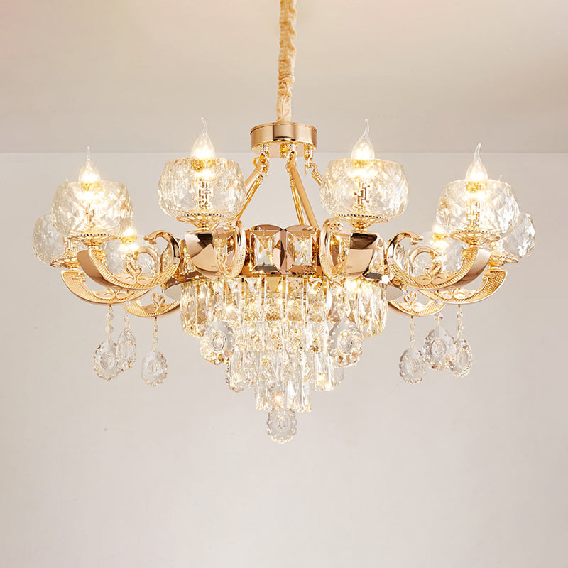 Faceted Glass Gold Chandelier Lighting Oblate Classic Pendant Light with Crystal Draping