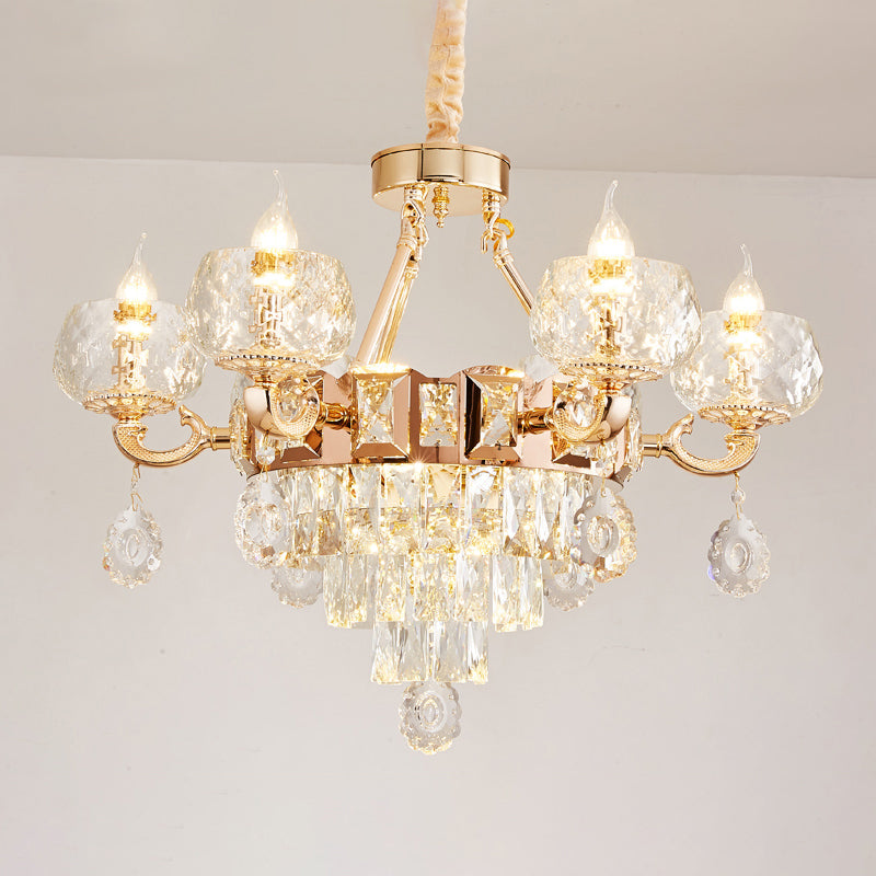 Faceted Glass Gold Chandelier Lighting Oblate Classic Pendant Light with Crystal Draping
