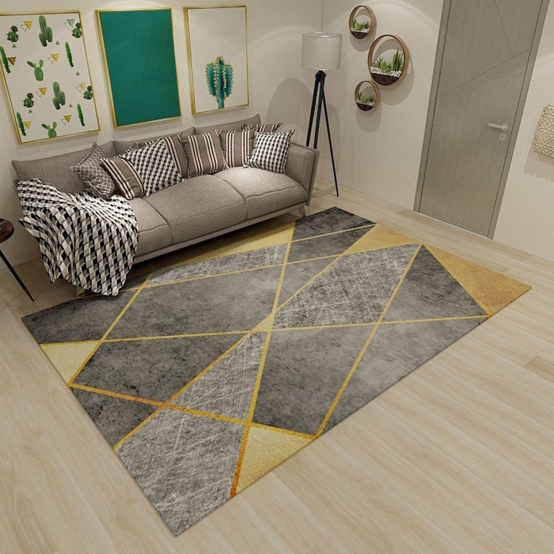 Simplicity Living Room Rug Multi-Color Geometrical Area Carpet Polyester Pet Friendly Anti-Slip Machine Washable Rug