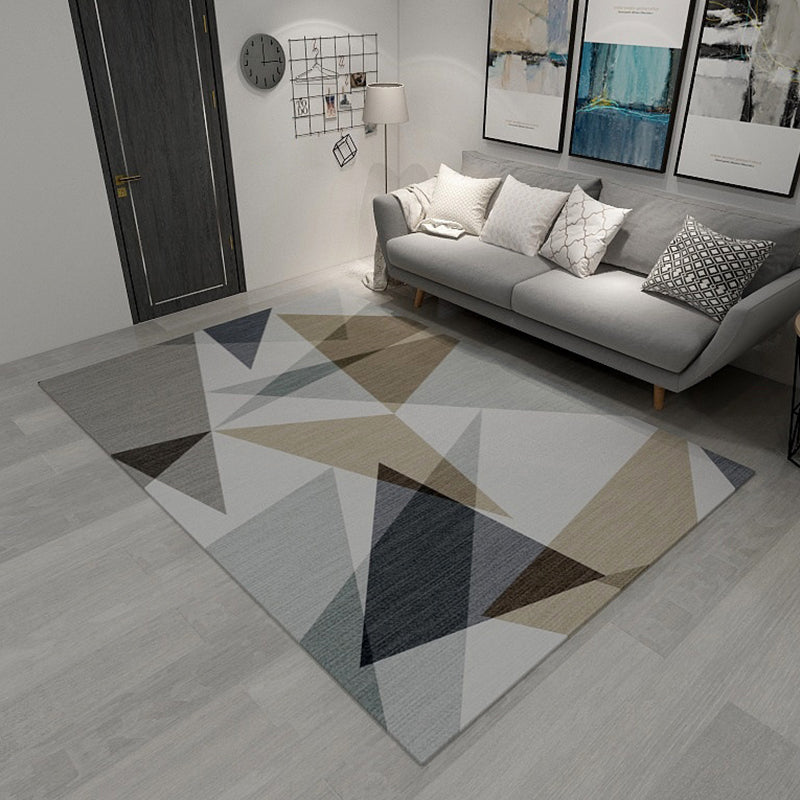 Simplicity Living Room Rug Multi-Color Geometrical Area Carpet Polyester Pet Friendly Anti-Slip Machine Washable Rug