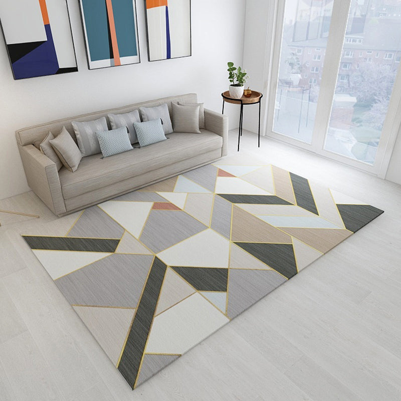 Simplicity Living Room Rug Multi-Color Geometrical Area Carpet Polyester Pet Friendly Anti-Slip Machine Washable Rug