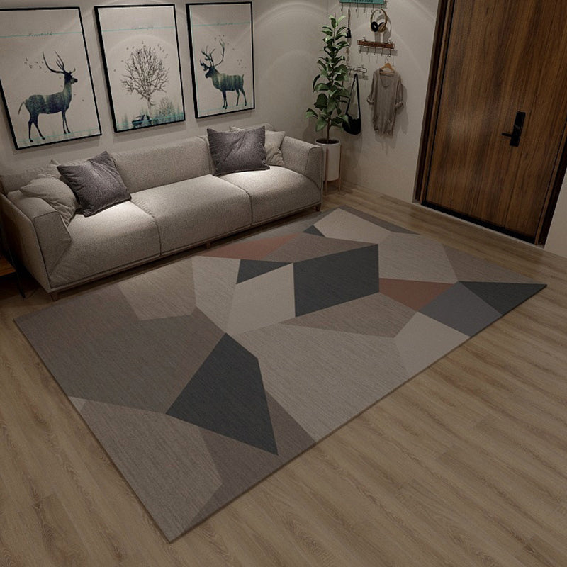 Simplicity Living Room Rug Multi-Color Geometrical Area Carpet Polyester Pet Friendly Anti-Slip Machine Washable Rug