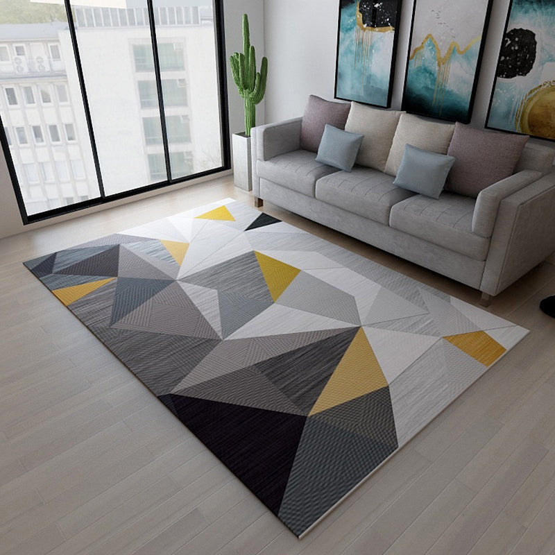 Simplicity Living Room Rug Multi-Color Geometrical Area Carpet Polyester Pet Friendly Anti-Slip Machine Washable Rug
