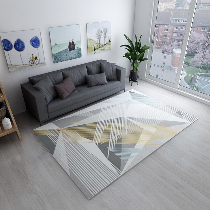 Simplicity Living Room Rug Multi-Color Geometrical Area Carpet Polyester Pet Friendly Anti-Slip Machine Washable Rug
