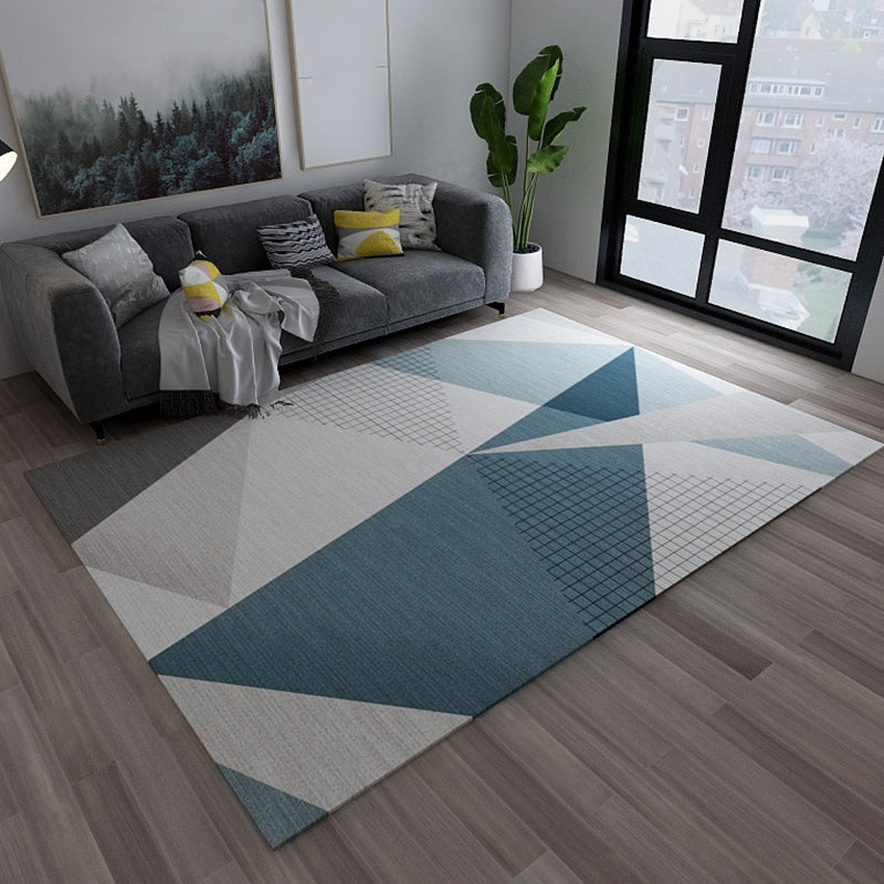 Simplicity Living Room Rug Multi-Color Geometrical Area Carpet Polyester Pet Friendly Anti-Slip Machine Washable Rug