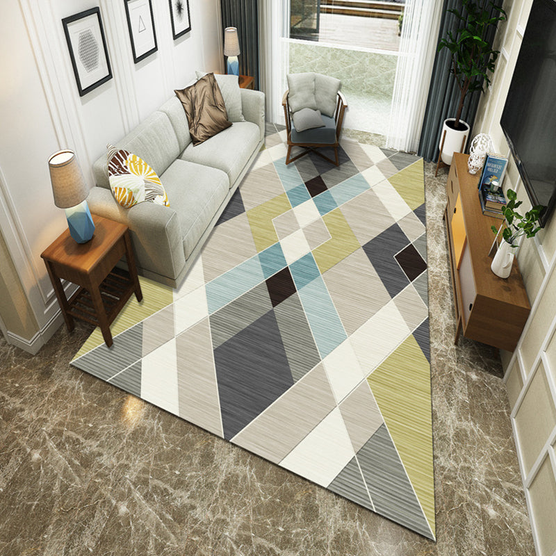 Modernist Geometric Block Rug Multicolor Synthetics Rug Stain Resistant Washable Non-Slip Rug for Family Room