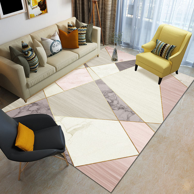 Funky Color Blocking Geometric Rug Multi Colored Nordic Rug Polypropylene Non-Slip Backing Pet Friendly Washable Rug for Room
