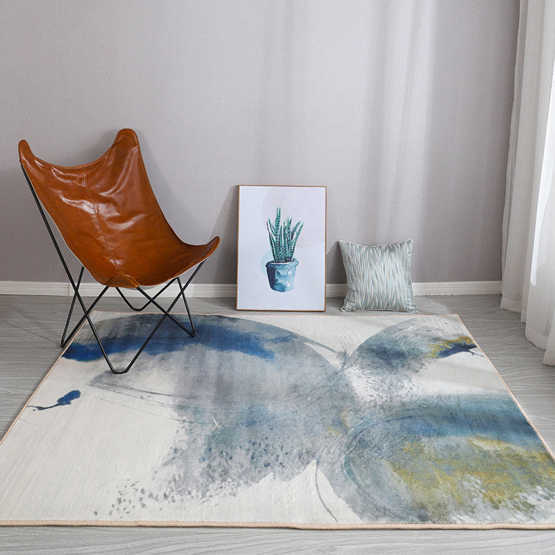 Esthetic Watercolor Print Rug Multi-Color Modern Area Rug Polyester Washable Non-Slip Backing Stain Resistant Rug for Drawing Room