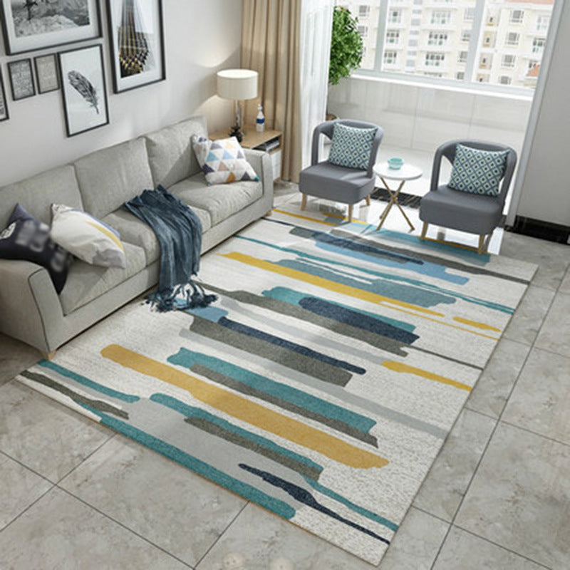 Multi Colored Room Area Rug Modern Colorblock Geometric Carpet Polypropylene Machine Washable Pet Friendly Non-Slip Rug