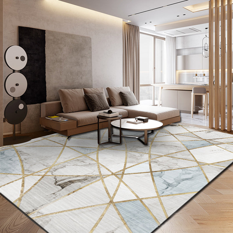 Multi Colored Room Area Rug Modern Colorblock Geometric Carpet Polypropylene Machine Washable Pet Friendly Non-Slip Rug