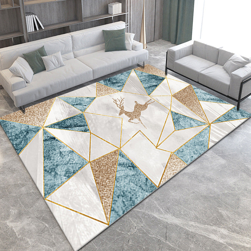 Minimalist Room Rug Multicolor Abstract Geometric Carpet Polypropylene Non-Slip Backing Machine Washable Pet Friendly Rug